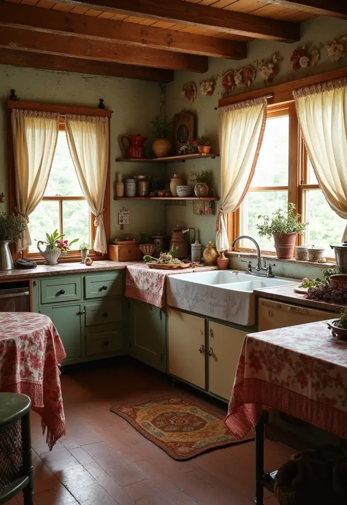 27 Vintage Cottage Kitchen Ideas That Feel Warm and Inviting 14 27 Vintage Cottage Kitchen Ideas That Feel Warm and Inviting - 14. Cozy Textiles and Linens