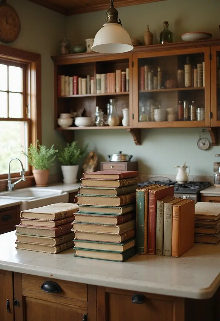 27 Vintage Cottage Kitchen Ideas That Feel Warm and Inviting 15 27 Vintage Cottage Kitchen Ideas That Feel Warm and Inviting - 15. Vintage Cookbooks as Decor