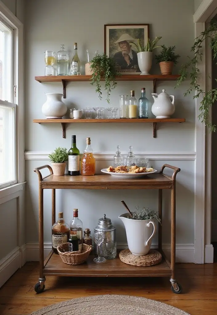 27 Vintage Cottage Kitchen Ideas That Feel Warm and Inviting 21 27 Vintage Cottage Kitchen Ideas That Feel Warm and Inviting - 21. Vintage Style Bar Carts