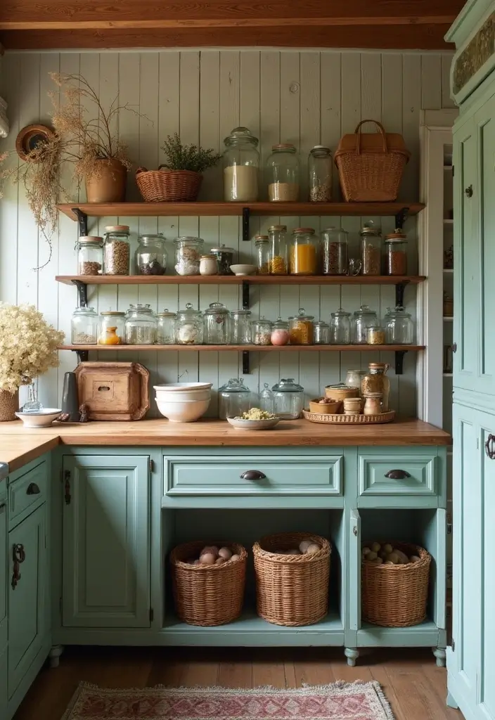 27 Vintage Cottage Kitchen Ideas That Feel Warm and Inviting 24 27 Vintage Cottage Kitchen Ideas That Feel Warm and Inviting - 24. Creative Pantry Solutions
