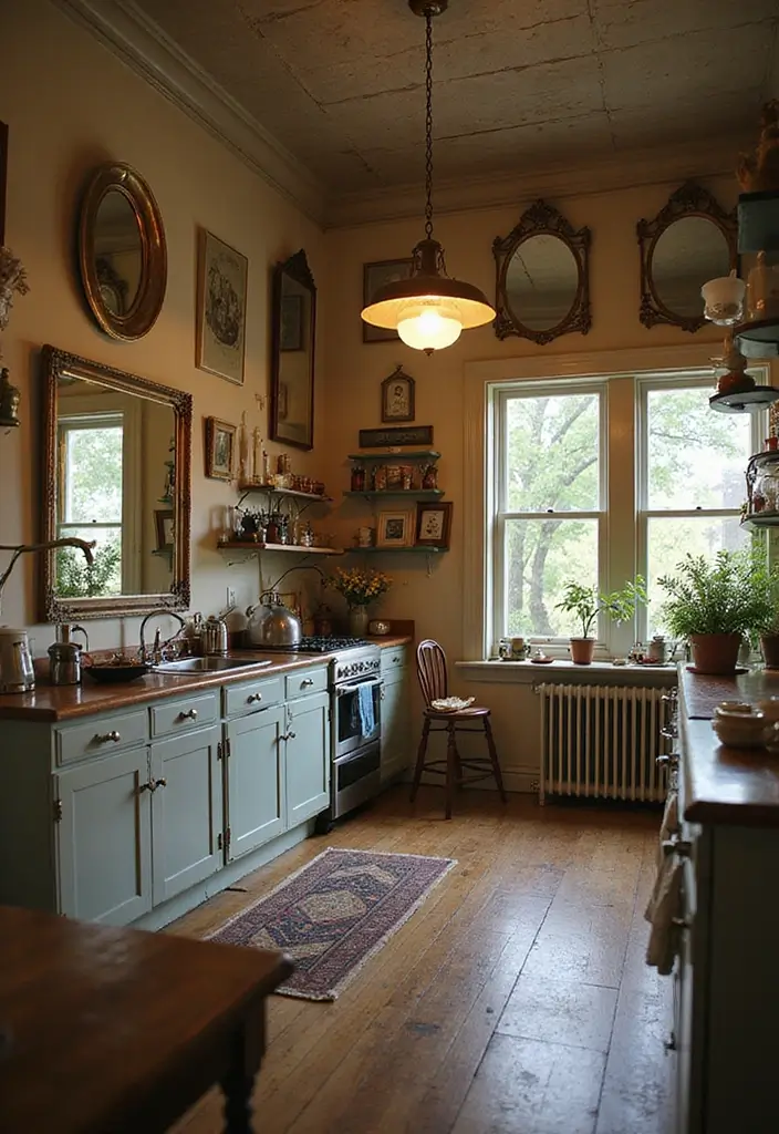 27 Vintage Cottage Kitchen Ideas That Feel Warm and Inviting 25 27 Vintage Cottage Kitchen Ideas That Feel Warm and Inviting - 25. Use of Antique Mirrors