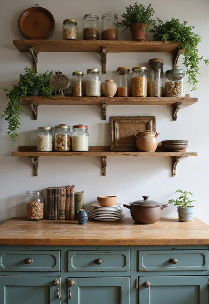 27 Vintage Cottage Kitchen Ideas That Feel Warm and Inviting 5 27 Vintage Cottage Kitchen Ideas That Feel Warm and Inviting - 5. Open Shelving for Display
