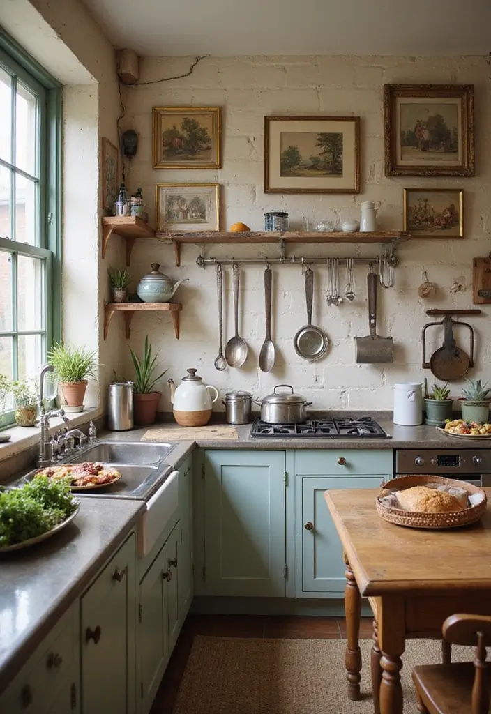27 Vintage Cottage Kitchen Ideas That Feel Warm and Inviting 9 27 Vintage Cottage Kitchen Ideas That Feel Warm and Inviting - 9. Charming Wall Art
