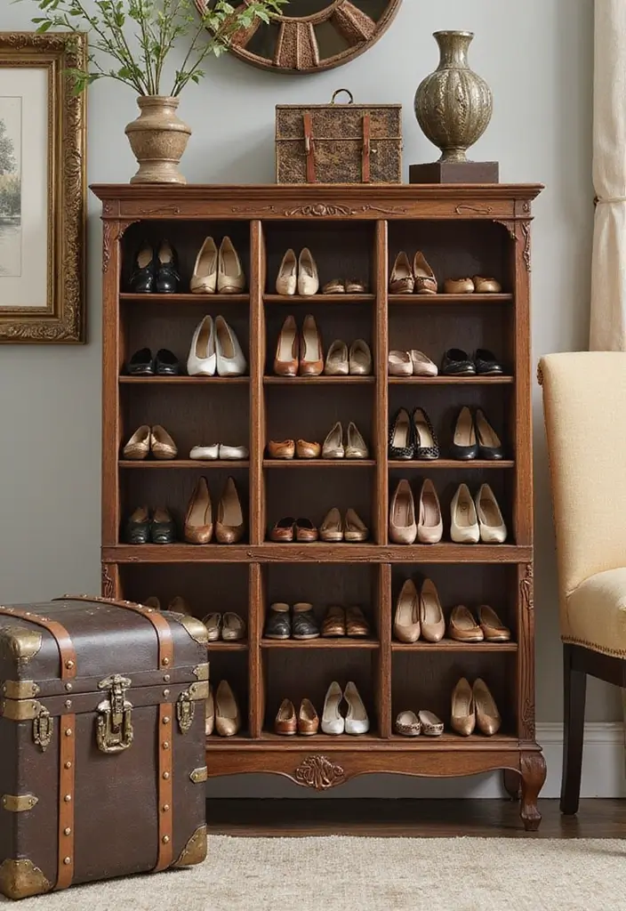27 Vintage Dressing Room Inspirations That Feel Luxurious 14 27 Vintage Dressing Room Inspirations That Feel Luxurious - 14. Vintage Shoe Storage