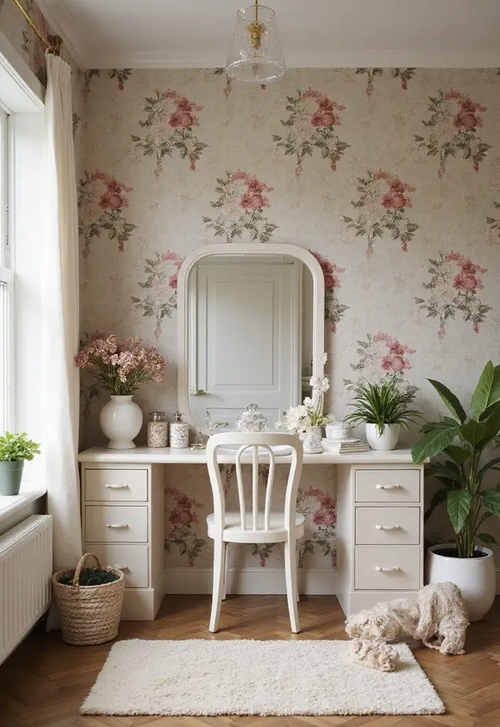 27 Vintage Dressing Room Inspirations That Feel Luxurious 21 27 Vintage Dressing Room Inspirations That Feel Luxurious - 21. Vintage Inspired Wallpaper