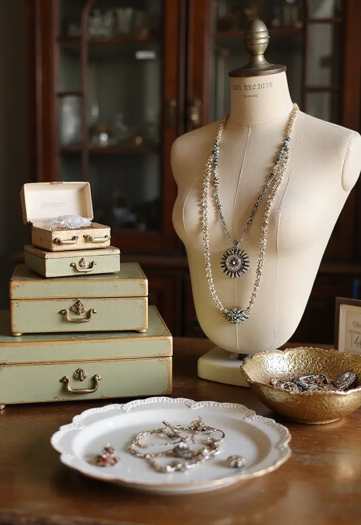 27 Vintage Dressing Room Inspirations That Feel Luxurious 4 27 Vintage Dressing Room Inspirations That Feel Luxurious - 4. Vintage Jewelry Displays