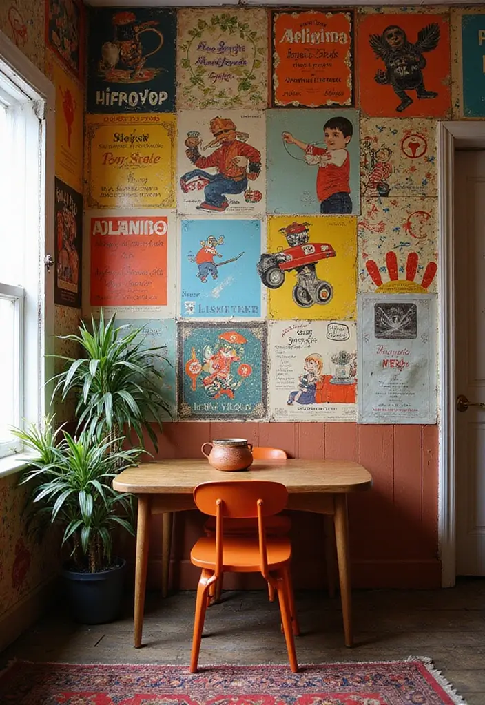 27 Vintage Ev Dekorasyon Fikirleri Zamansız Bir Dokunuş İçin 10 27 Vintage Ev Dekorasyon Fikirleri Zamansız Bir Dokunuş İçin - 10. Retro Duvardaki Renk Patlaması