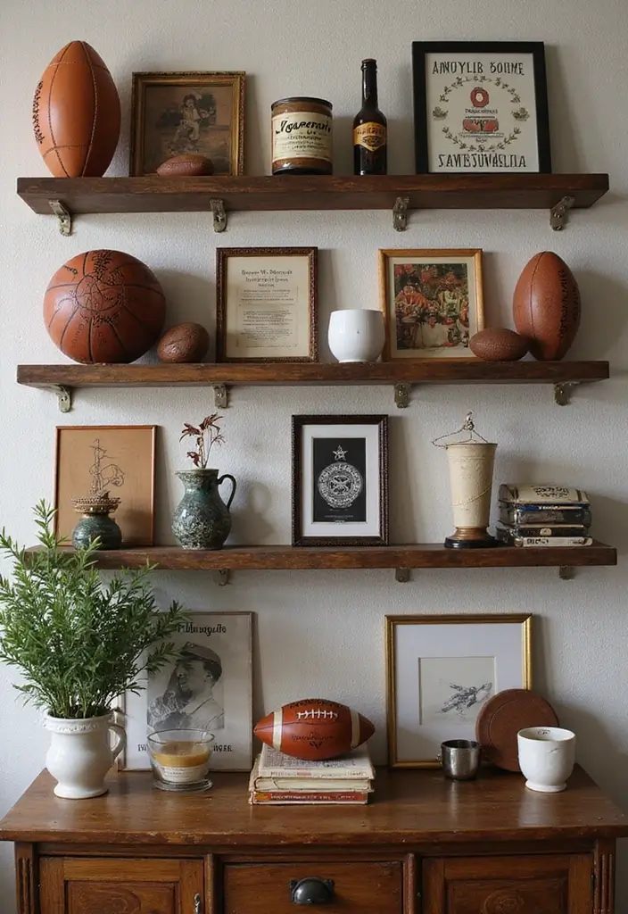 27 Vintage Sports Decor Inspirations for Game Lovers 24 27 Vintage Sports Decor Inspirations for Game Lovers - 24. Vintage Sports-themed Wall Shelves