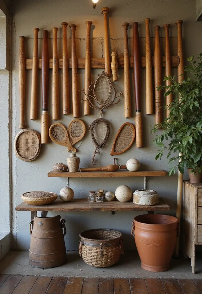 27 Vintage Sports Decor Inspirations for Game Lovers 4 27 Vintage Sports Decor Inspirations for Game Lovers - 4. Vintage Sports Equipment as Decor