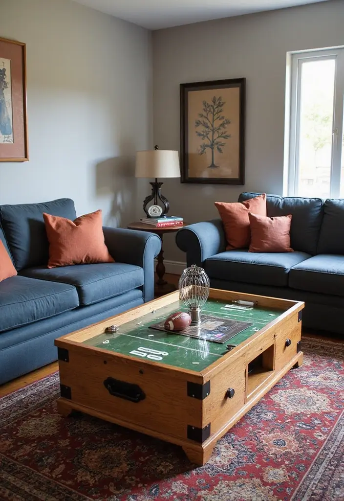 27 Vintage Sports Decor Inspirations for Game Lovers 7 27 Vintage Sports Decor Inspirations for Game Lovers - 7. Sports-Themed Coffee Tables