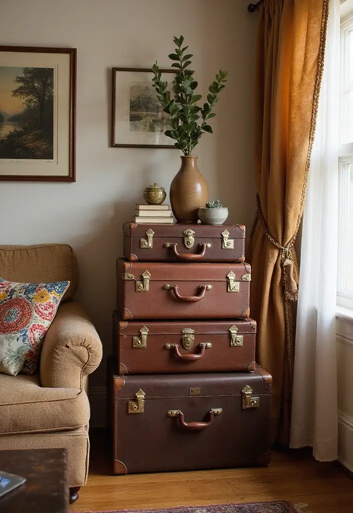 27 Vintage Suitcase Decor Inspirations for Creative Homes 10 27 Vintage Suitcase Decor Inspirations for Creative Homes - 10. Vintage Suitcase Storage