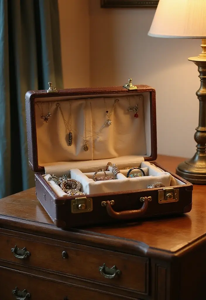 27 Vintage Suitcase Decor Inspirations for Creative Homes 16 27 Vintage Suitcase Decor Inspirations for Creative Homes - 16. Vintage Suitcase Jewelry Organizer