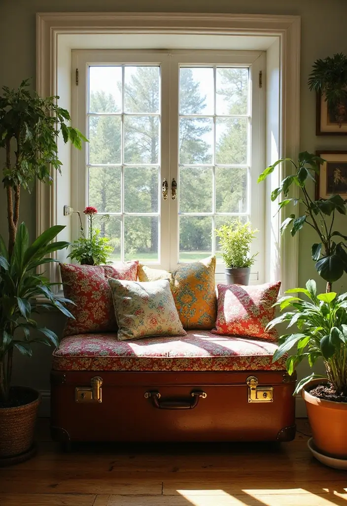 27 Vintage Suitcase Decor Inspirations for Creative Homes 17 27 Vintage Suitcase Decor Inspirations for Creative Homes - 17. Vintage Suitcase Window Seat