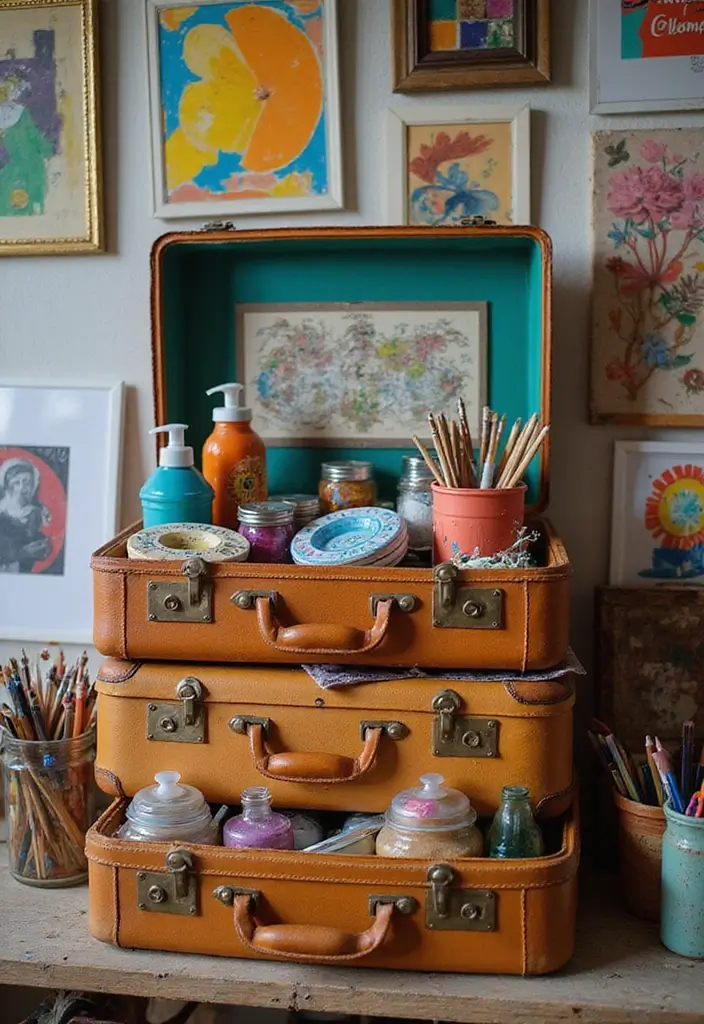 27 Vintage Suitcase Decor Inspirations for Creative Homes 21 27 Vintage Suitcase Decor Inspirations for Creative Homes - 21. Vintage Suitcase Craft Station