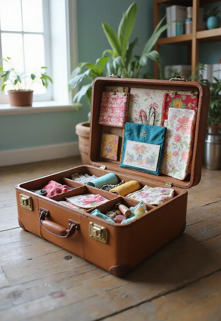 27 Vintage Suitcase Decor Inspirations for Creative Homes 23 27 Vintage Suitcase Decor Inspirations for Creative Homes - 23. Vintage Suitcase Sewing Kit