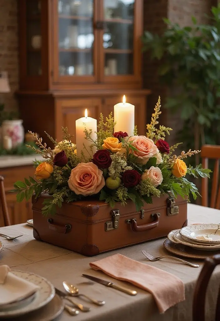 27 Vintage Suitcase Decor Inspirations for Creative Homes 24 27 Vintage Suitcase Decor Inspirations for Creative Homes - 24. Vintage Suitcase Table Centerpiece
