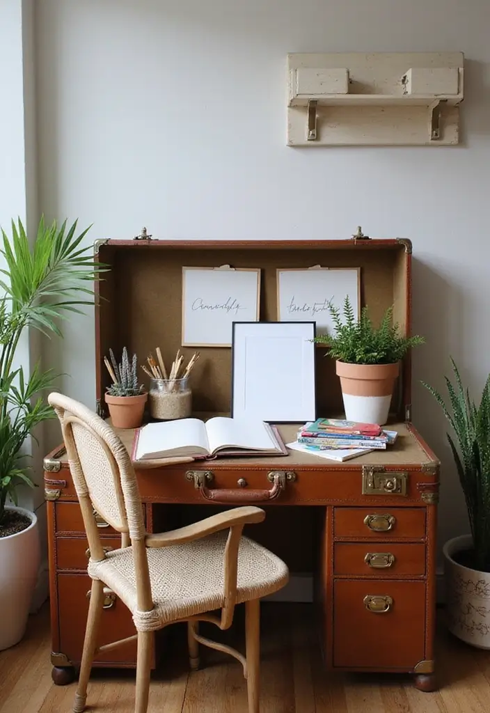 27 Vintage Suitcase Decor Inspirations for Creative Homes 26 27 Vintage Suitcase Decor Inspirations for Creative Homes - 26. Vintage Suitcase Writing Desk
