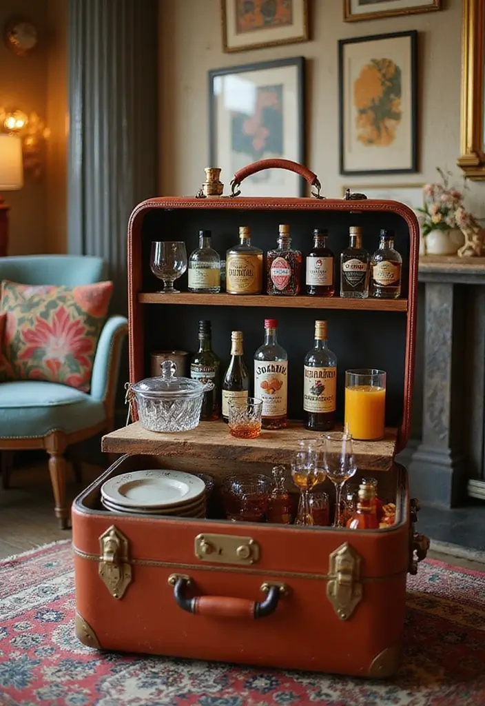 27 Vintage Suitcase Decor Inspirations for Creative Homes 27 27 Vintage Suitcase Decor Inspirations for Creative Homes - 27. Vintage Suitcase Mini Bar