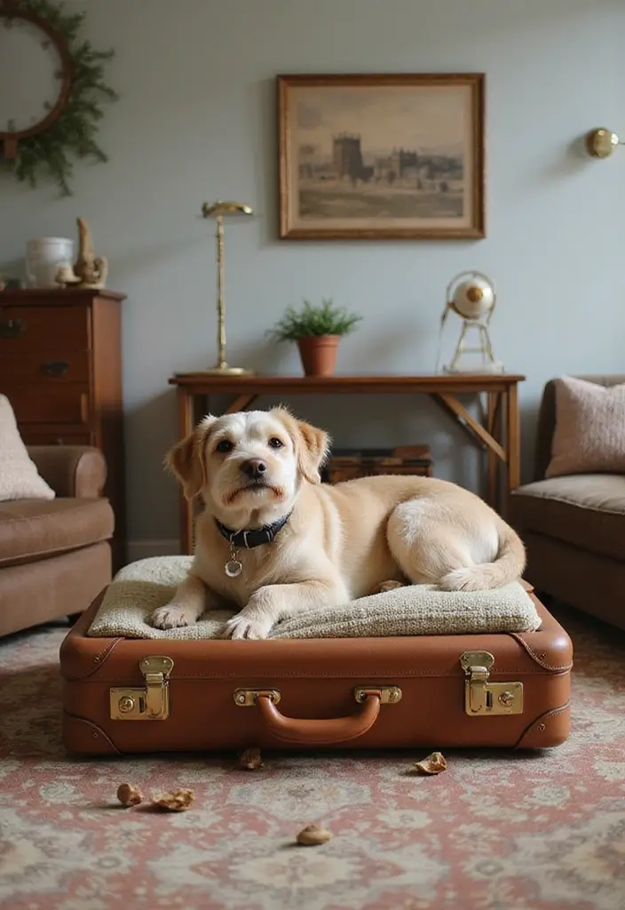27 Vintage Suitcase Decor Inspirations for Creative Homes 3 27 Vintage Suitcase Decor Inspirations for Creative Homes - 3. Upcycled Suitcase Pet Bed