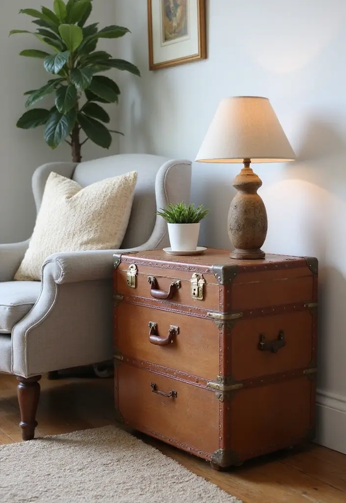 27 Vintage Suitcase Decor Inspirations for Creative Homes 5 27 Vintage Suitcase Decor Inspirations for Creative Homes - 5. Suitcase Side Table