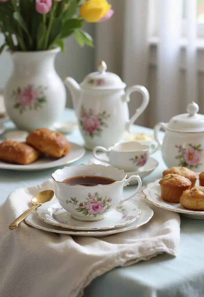 28 Easter Decorations Vintage Ideas for a Charming Holiday 18 28 Easter Decorations Vintage Ideas for a Charming Holiday - 18. Vintage Tea Sets