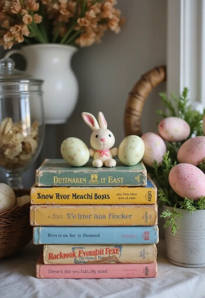 28 Easter Decorations Vintage Ideas for a Charming Holiday 23 28 Easter Decorations Vintage Ideas for a Charming Holiday - 23. Vintage Children’s Books