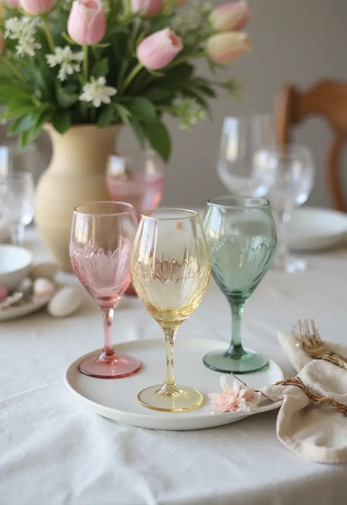 28 Easter Decorations Vintage Ideas for a Charming Holiday 6 28 Easter Decorations Vintage Ideas for a Charming Holiday - 6. Vintage Wine Glasses