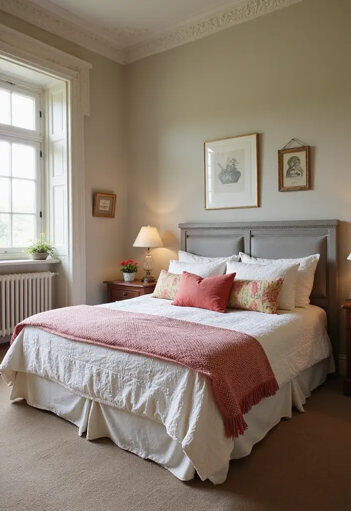 28 Quarto Vintage Feminino Inspirações Cheias de Charme - 19. Cores Neutras com Acentos Coloridos