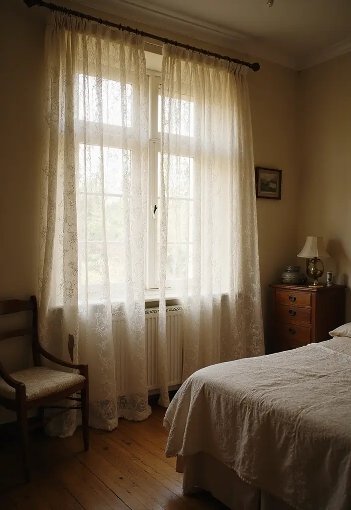28 Quarto Vintage Feminino Inspirações Cheias de Charme - 9. Cortinas de Renda