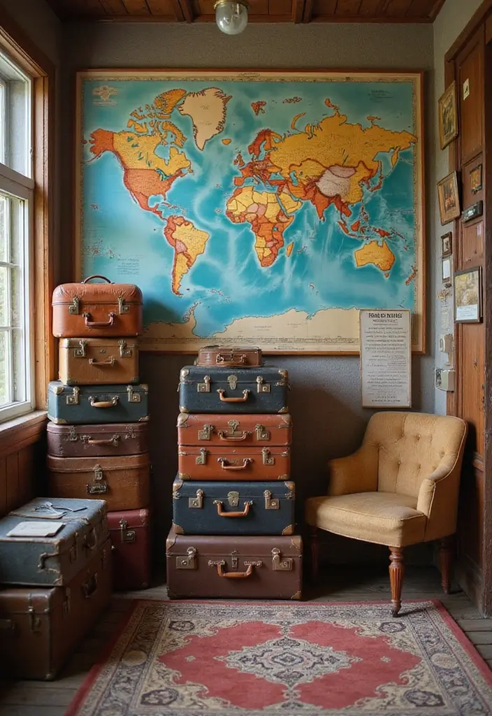 28 Room Ideas Vintage That Transform Any Space 22 28 Room Ideas Vintage That Transform Any Space - 22. Vintage Travel-Inspired Room