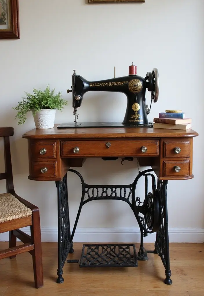 28 Vintage Decorating Ideas That Never Go Out of Style 18 28 Vintage Decorating Ideas That Never Go Out of Style - 18. Vintage Sewing Machines as Decor