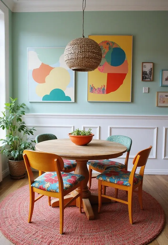 28 Vintage Dining Room Ideas Full of Elegance and Warmth 10 28 Vintage Dining Room Ideas Full of Elegance and Warmth - 10. Colorful Retro Accents