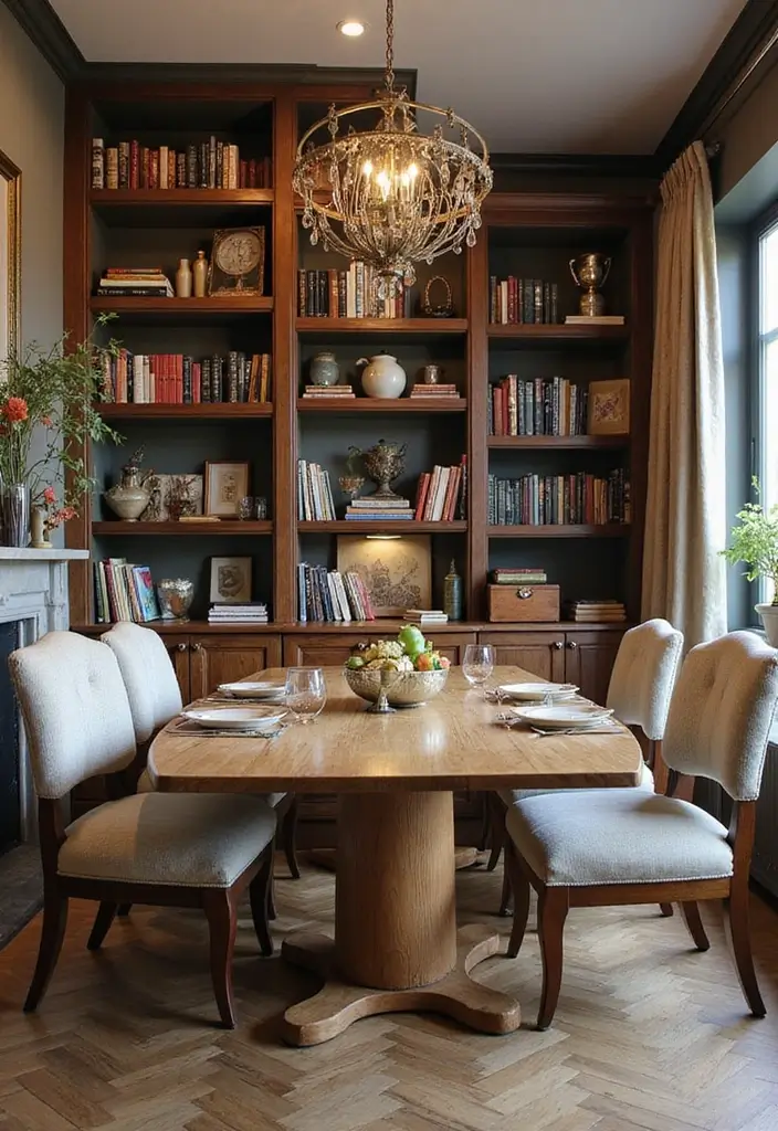 28 Vintage Dining Room Ideas Full of Elegance and Warmth 18 28 Vintage Dining Room Ideas Full of Elegance and Warmth - 18. Dining Room Libraries
