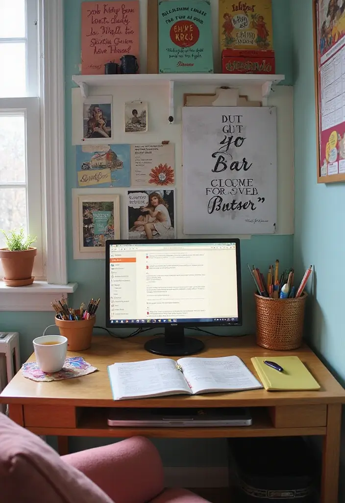 28 Vintage Dorm Room Ideas That Feel Unique and Cozy 21 28 Vintage Dorm Room Ideas That Feel Unique and Cozy - 21. Personalized Desk Space