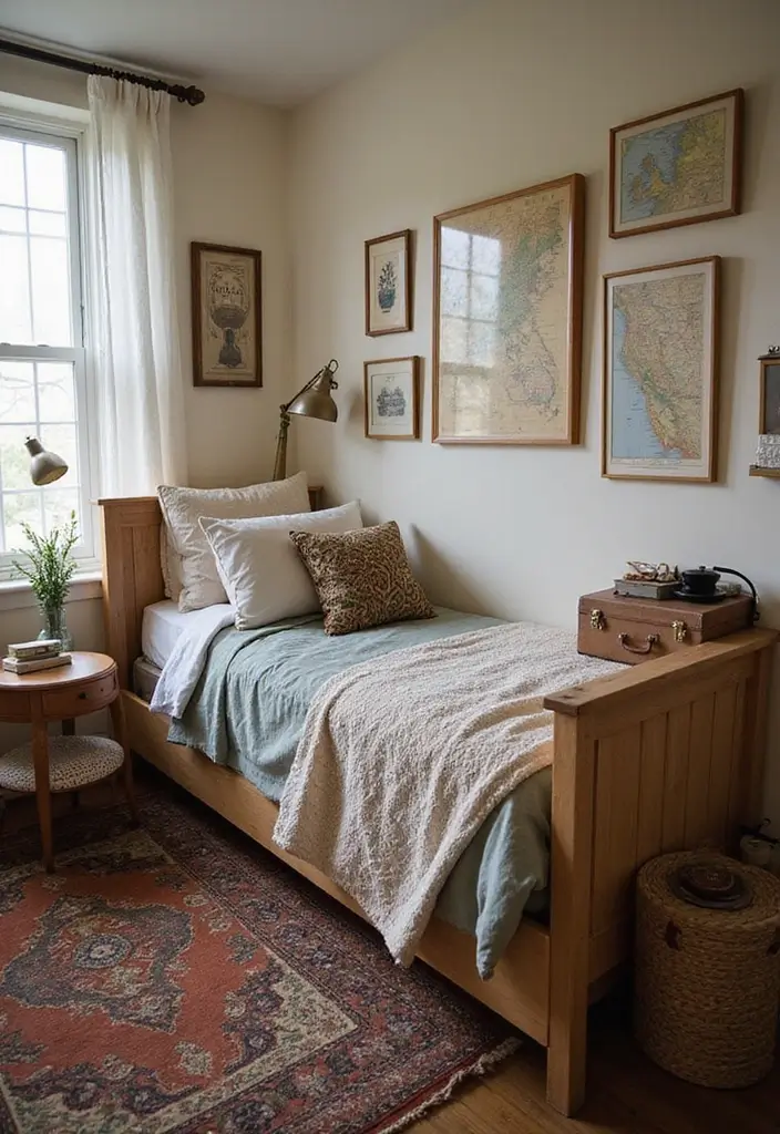 28 Vintage Dorm Room Ideas That Feel Unique and Cozy 8 28 Vintage Dorm Room Ideas That Feel Unique and Cozy - 8. Vintage Travel Accents