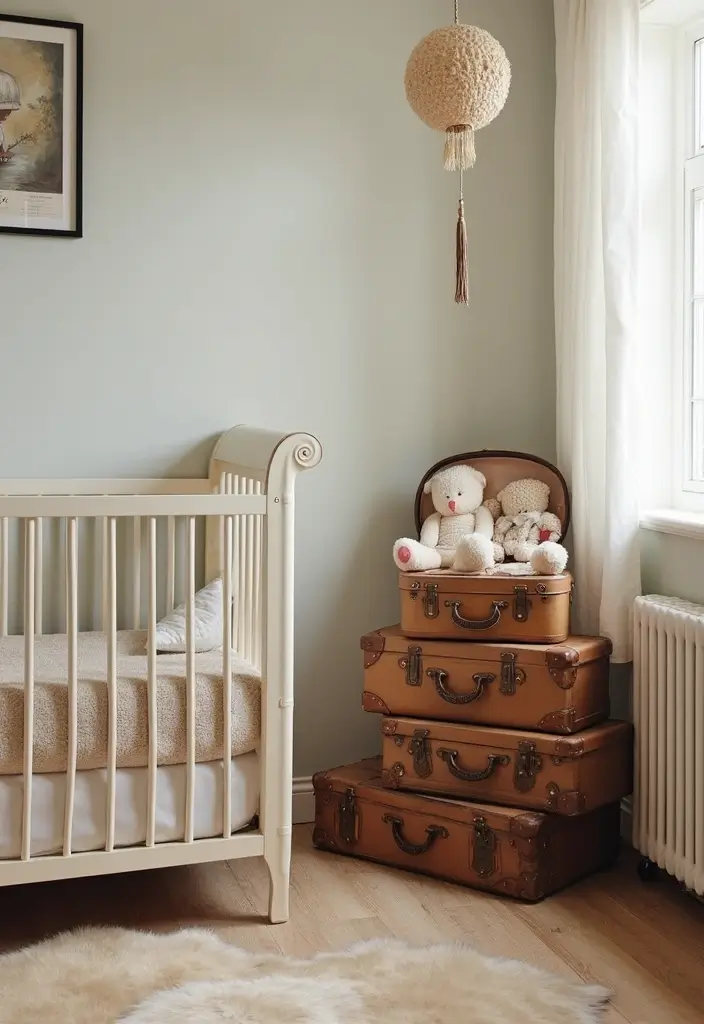 28 Vintage Nursery Decor Inspirations Perfect for Baby Rooms 10 28 Vintage Nursery Decor Inspirations Perfect for Baby Rooms - 10. Vintage Suitcases as Decor