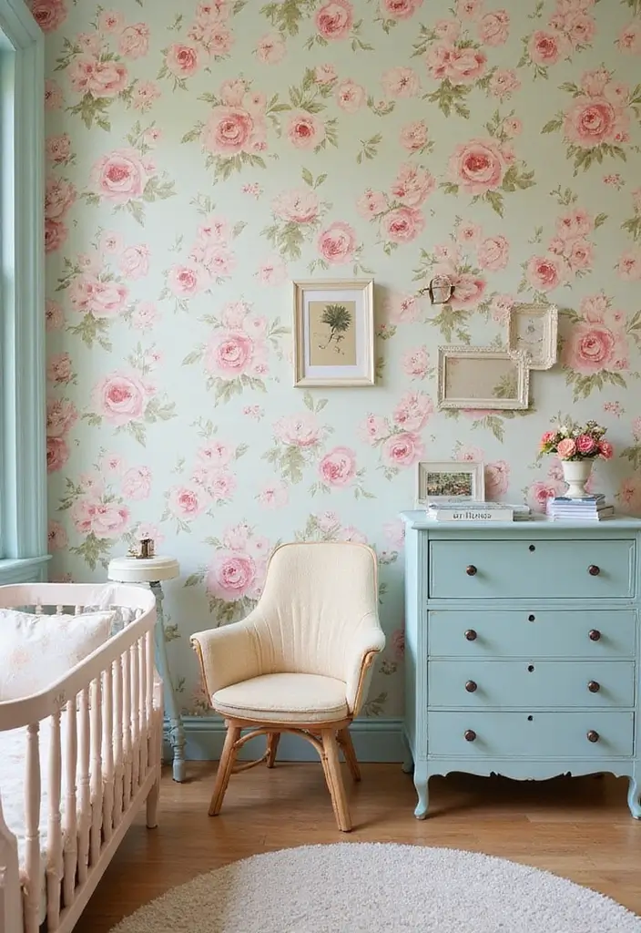 28 Vintage Nursery Decor Inspirations Perfect for Baby Rooms 4 28 Vintage Nursery Decor Inspirations Perfect for Baby Rooms - 4. Floral Wallpaper