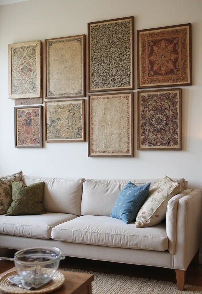 28 Vintage Wall Decor Inspirations That Transform Any Room 7 28 Vintage Wall Decor Inspirations That Transform Any Room - 7. Framed Vintage Fabric