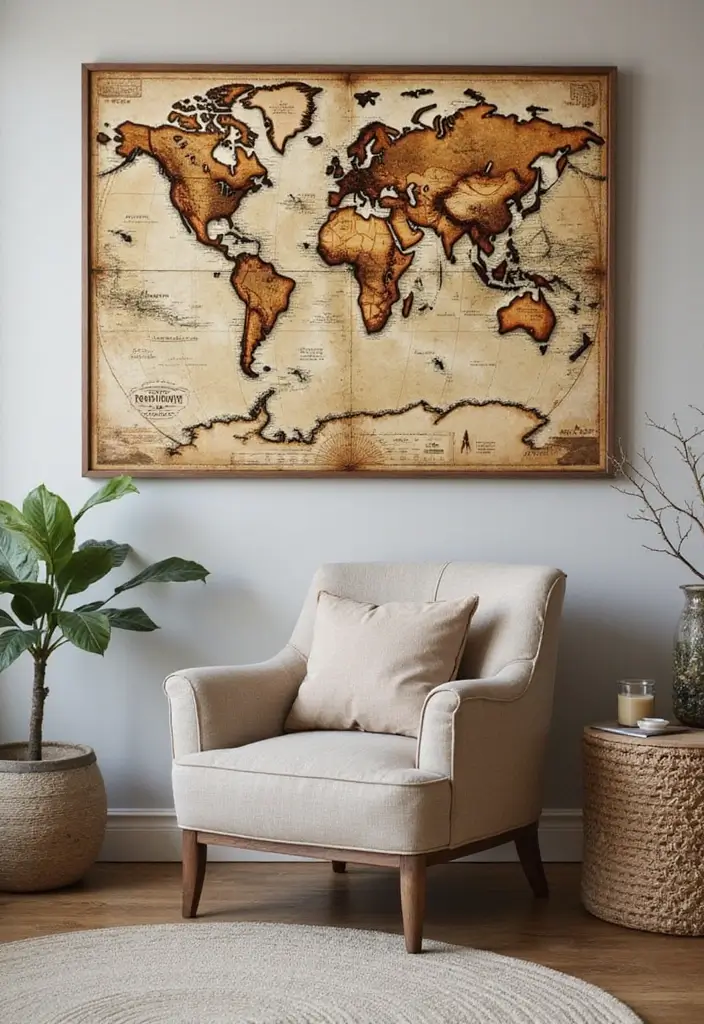 28 Vintage Wall Decor Inspirations That Transform Any Room 8 28 Vintage Wall Decor Inspirations That Transform Any Room - 8. Vintage Maps as Wall Art