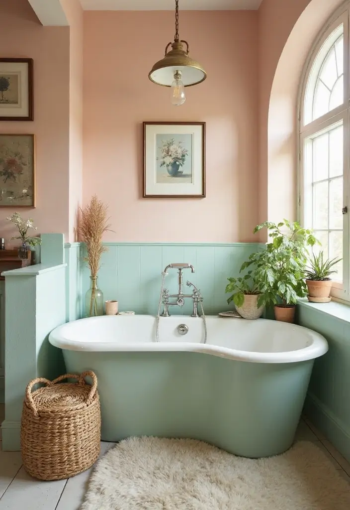 29 Salle de Bain Vintage Looks Pleins d’Élégance 13 29 Salle de Bain Vintage Looks Pleins d’Élégance - 13. Peinture Murale en Teintes Pastel