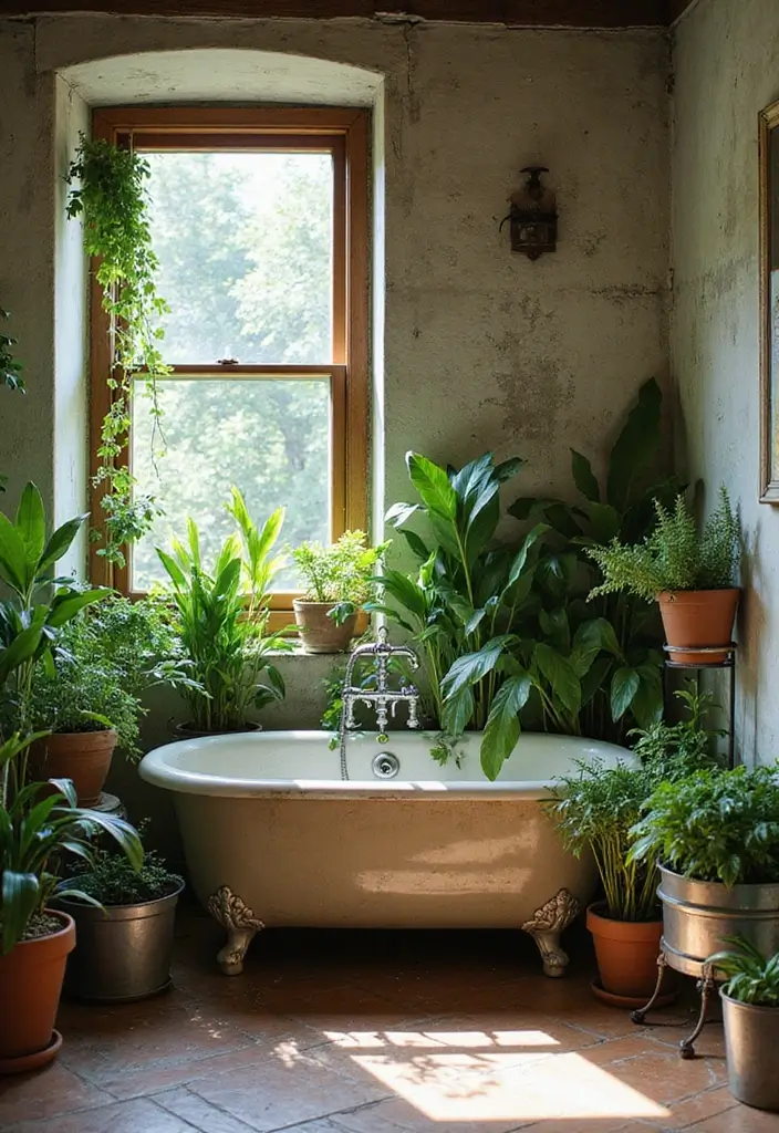 29 Salle de Bain Vintage Looks Pleins d’Élégance 15 29 Salle de Bain Vintage Looks Pleins d’Élégance - 15. Plantes Vertes pour une Touche de Nature