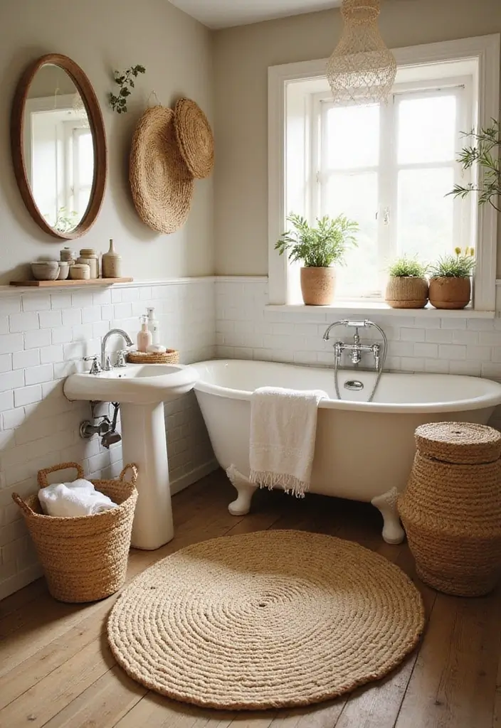 29 Salle de Bain Vintage Looks Pleins d’Élégance 25 29 Salle de Bain Vintage Looks Pleins d’Élégance - 25. Accessoires de Bain en Jute