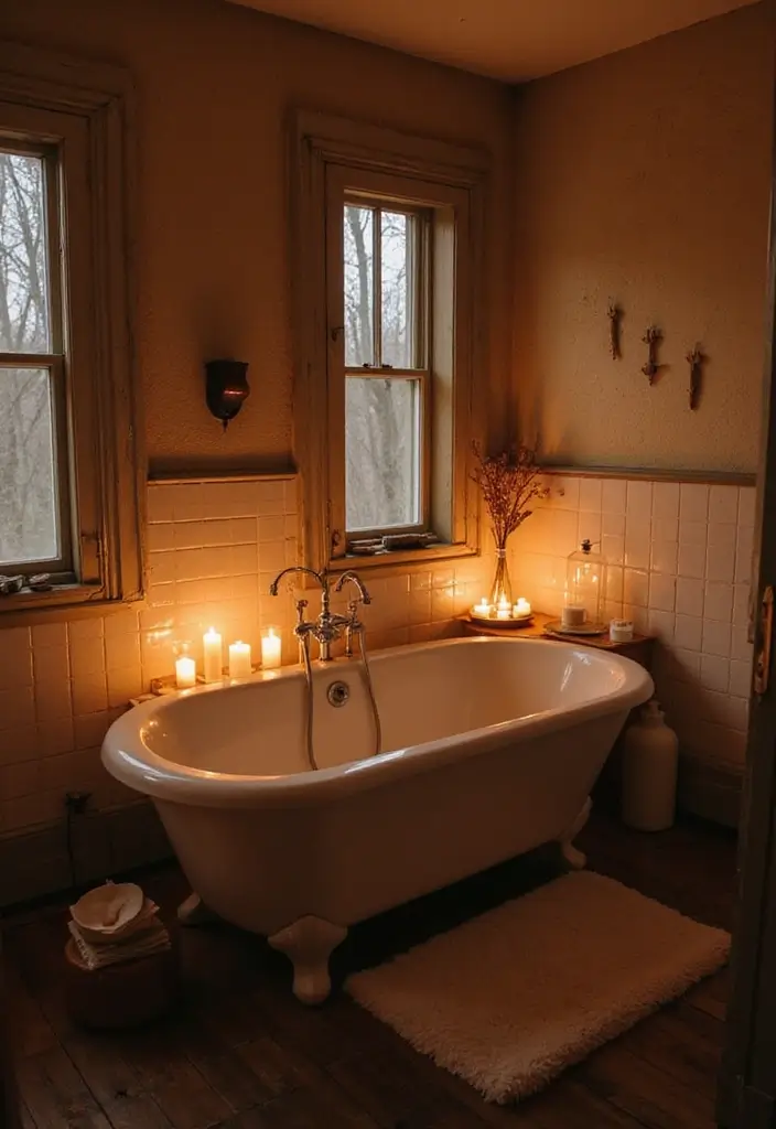 29 Salle de Bain Vintage Looks Pleins d’Élégance 29 29 Salle de Bain Vintage Looks Pleins d’Élégance - 29. Ambiance Relaxante avec des Bougies
