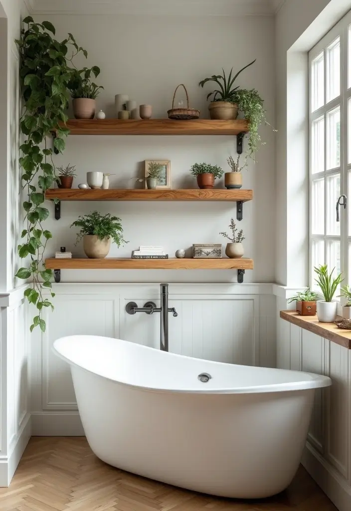 29 Salle de Bain Vintage Looks Pleins d’Élégance 9 29 Salle de Bain Vintage Looks Pleins d’Élégance - 9. Étagères Flottantes en Bois