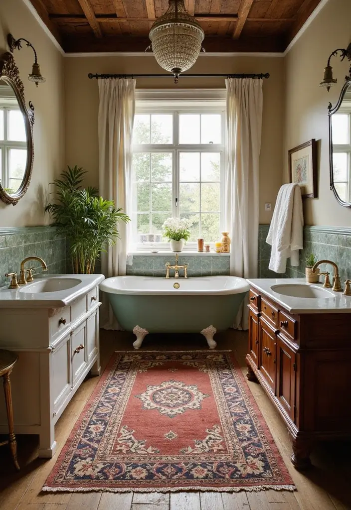 29 Vintage Bathroom Decor Looks You’ll Fall in Love With 24 29 Vintage Bathroom Decor Looks You’ll Fall in Love With - 24. Vintage Rugs