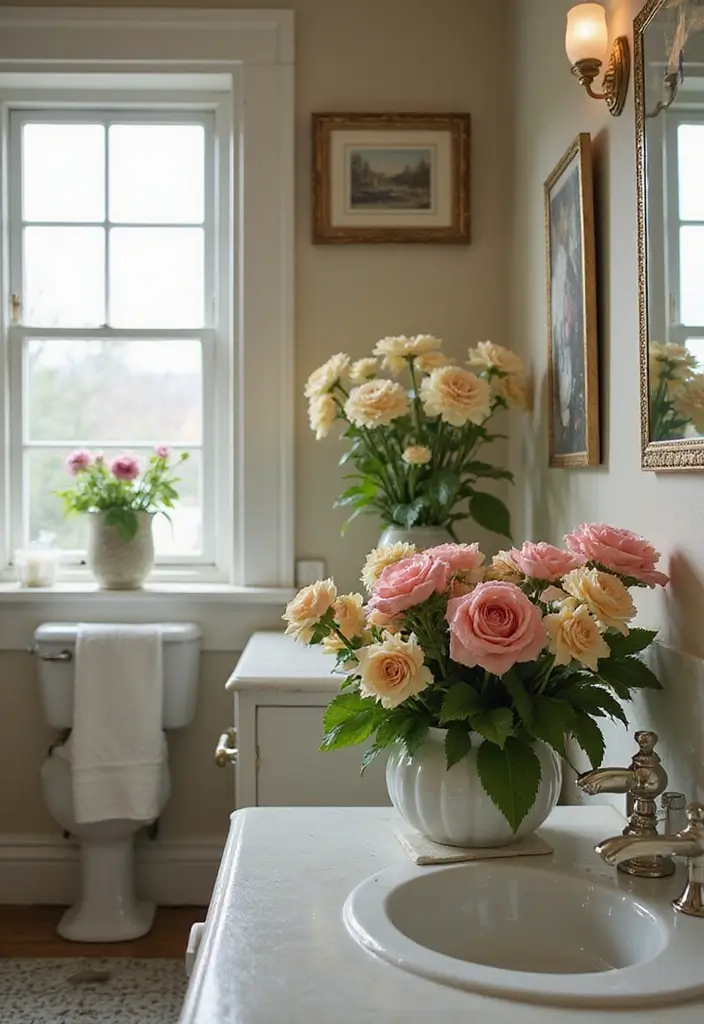 29 Vintage Bathroom Decor Looks You’ll Fall in Love With 26 29 Vintage Bathroom Decor Looks You’ll Fall in Love With - 26. Vintage Floral Bouquets