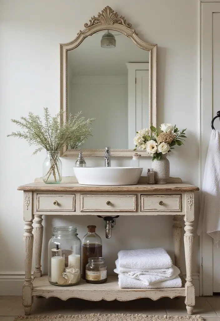 29 Vintage Bathroom Decor Looks You’ll Fall in Love With 5 29 Vintage Bathroom Decor Looks You’ll Fall in Love With - 5. Shabby Chic Vanity
