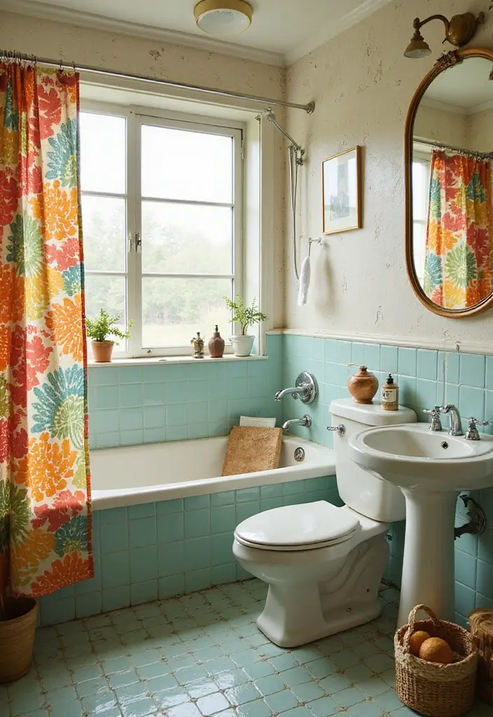29 Vintage Bathroom Ideas Full of Retro Elegance 11 29 Vintage Bathroom Ideas Full of Retro Elegance - 11. Fun Shower Curtain Designs