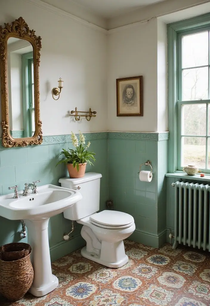 29 Vintage Bathroom Ideas Full of Retro Elegance 16 29 Vintage Bathroom Ideas Full of Retro Elegance - 16. Vintage Floor Tiles