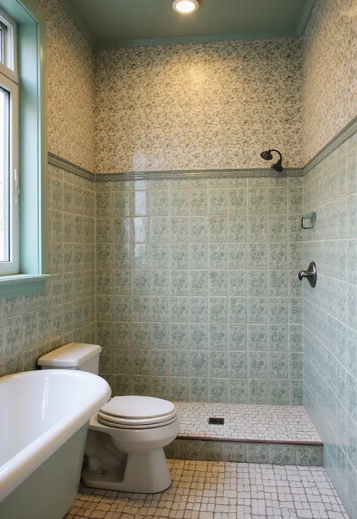 29 Vintage Bathroom Ideas Full of Retro Elegance 20 29 Vintage Bathroom Ideas Full of Retro Elegance - 20. Retro Shower Tiles